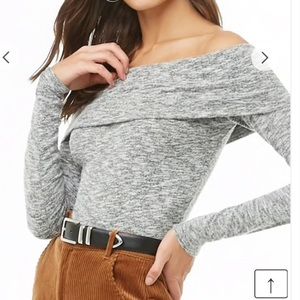Off the shoulder grey sweater